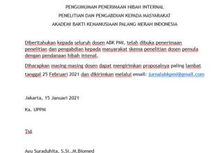 PENGUMUMAN PENERIMAAN HIBAH INTERNAL PENELITIAN DAN PENGABDIAN KEPADA MASYARAKAT AKADEMI BAKTI KEMANUSIAAN PALANG MERAH INDONESIA
