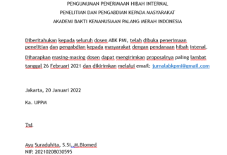 PENGUMUMAN PENERIMAAN HIBAH INTERNAL PENELITIAN DAN PENGABDIAN KEPADA MASYARAKAT AKADEMI BAKTI KEMANUSIAAN PALANG MERAH INDONESIA Tahun 2022